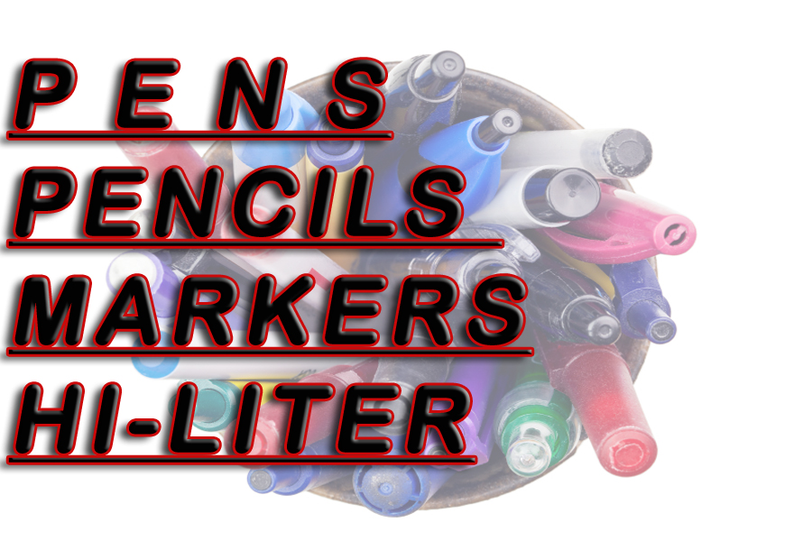 Pens, Pencils, and Markers in a Cup Holder
